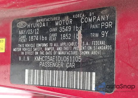 2013 Hyundai Accent Gs from USA, damaged, VIN KMHCT5AE1DU061105